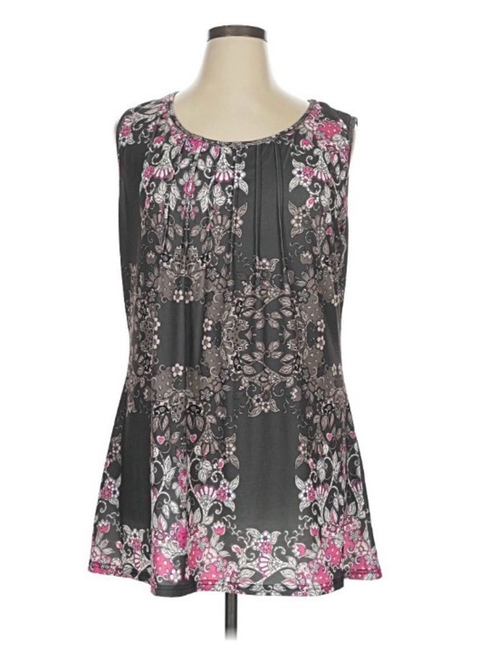 Lily by Firmiana Black Pink Damask Floral Bird Print Sleeveless Dress 1XL